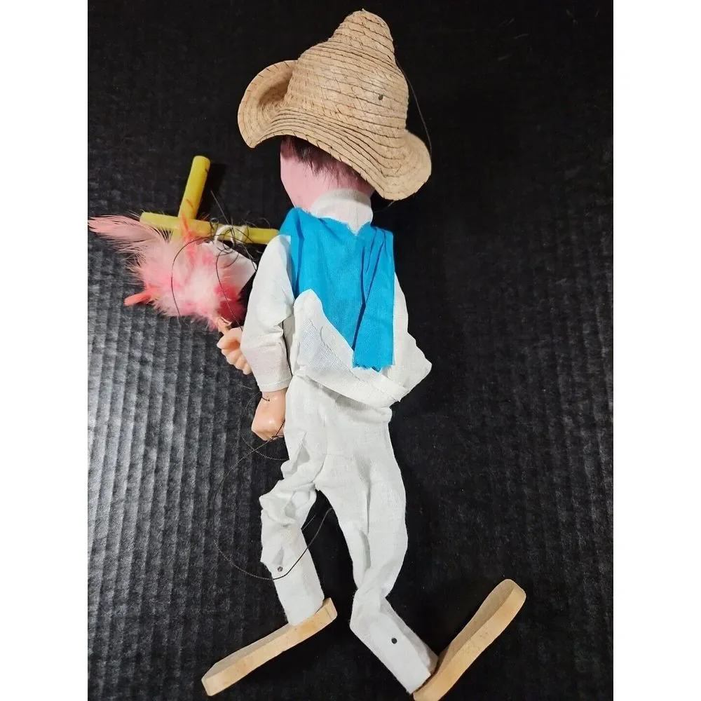 Vintage Marionette Mexican String Puppet Man‎ with Sombrero (Tangled Strings)